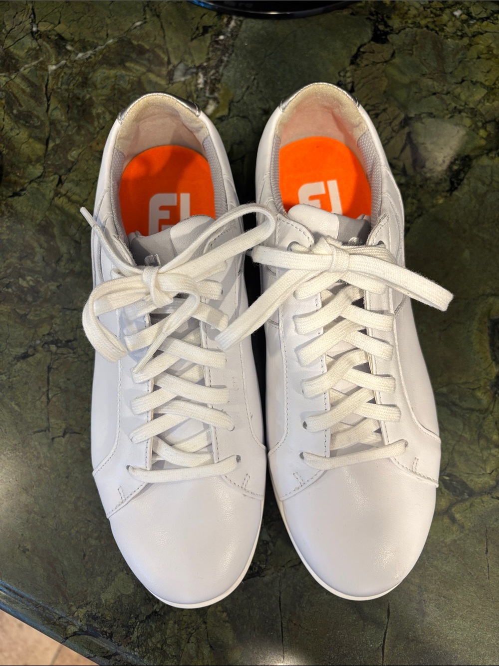 FootJoy White Women's Leather Lace-Up Golf shoes with Orange Insoles